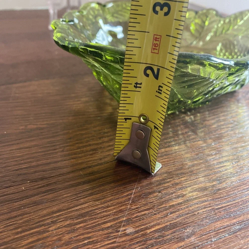 Vintage  Indiana Glass Candy Dish Avocado Green Raspberry Blackberry Leaf Design